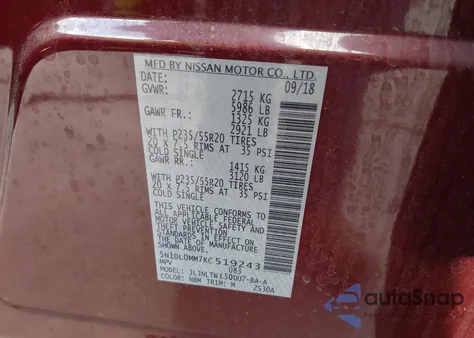 2019 Infiniti Qx60 Luxe from USA, damaged, VIN 5N1DL0MM7KC519243